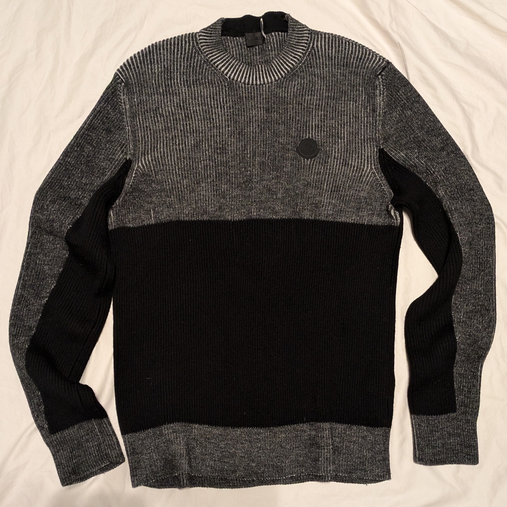Men's Moncler Black and Gray Crew Neck Sweater Large Virgin Wool
